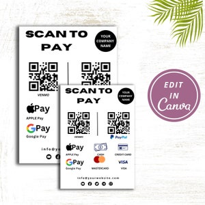 Scan To Pay template I Canva Template I QR Code Sign I Editabile Template I Business Sign for Small Business, Digital Dowland,