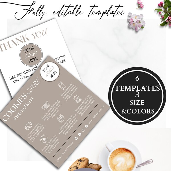 Cookie Care Card I Care Instructions I Canva Template, Cake Care Card, Business Cards, Editable Care Card