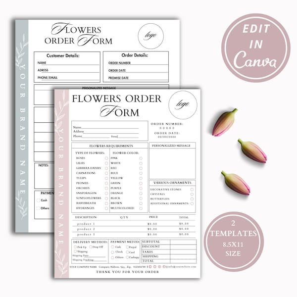 Florist I Order From I Wedding Flowers I Invoice Template, Order Form Template, Florist Business