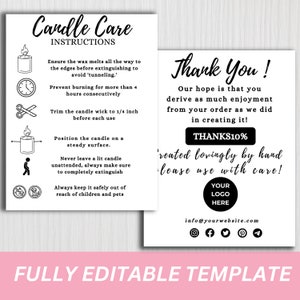 Candle Care Card  I Canva Template I Care Instructions I Printable Candle Thank You Customers I Candle Care Instructions I Business Inserts