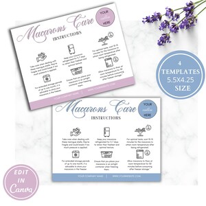 Macaron Care Card ICanva Template I Business Cards, Care Imstructions, Package Insert