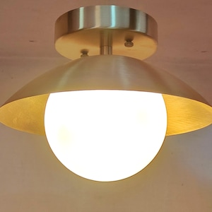 Mid-Century Modern Flush Mount Ceiling Light | Brass Glass Globe Chandelier | Minimalist Rustic Lighting Fixture
