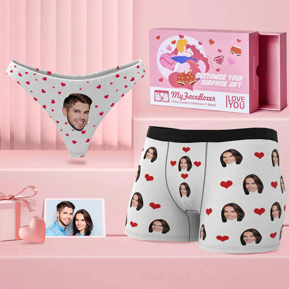 Custom Face Couple Matching Underwear Love Heart Personalized Funny  Underwear Valentine's Day Gift