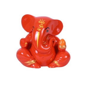 Polyresin Orange Ganesha Statue for Car Dashboard, God Ganesh, Murti Ganpati Idol Figurine, Ganesh Idol for Home, Ganpati Murti