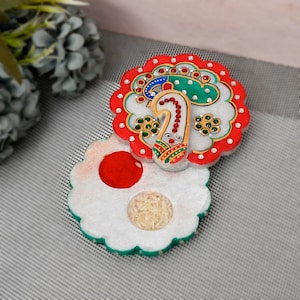 Marble Made Round Shape Roli Rice Kumkum Ganesh Chopra for Tilak Tika, Wedding Gifts, Raksha Bhandhan Gift