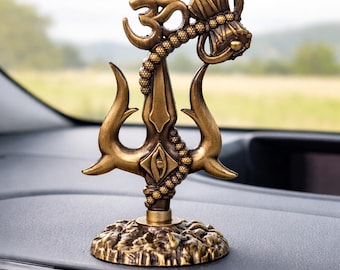 Zinc Metal Om Namah Shivay Trishul Idol for Car Dashboard (5 inch)