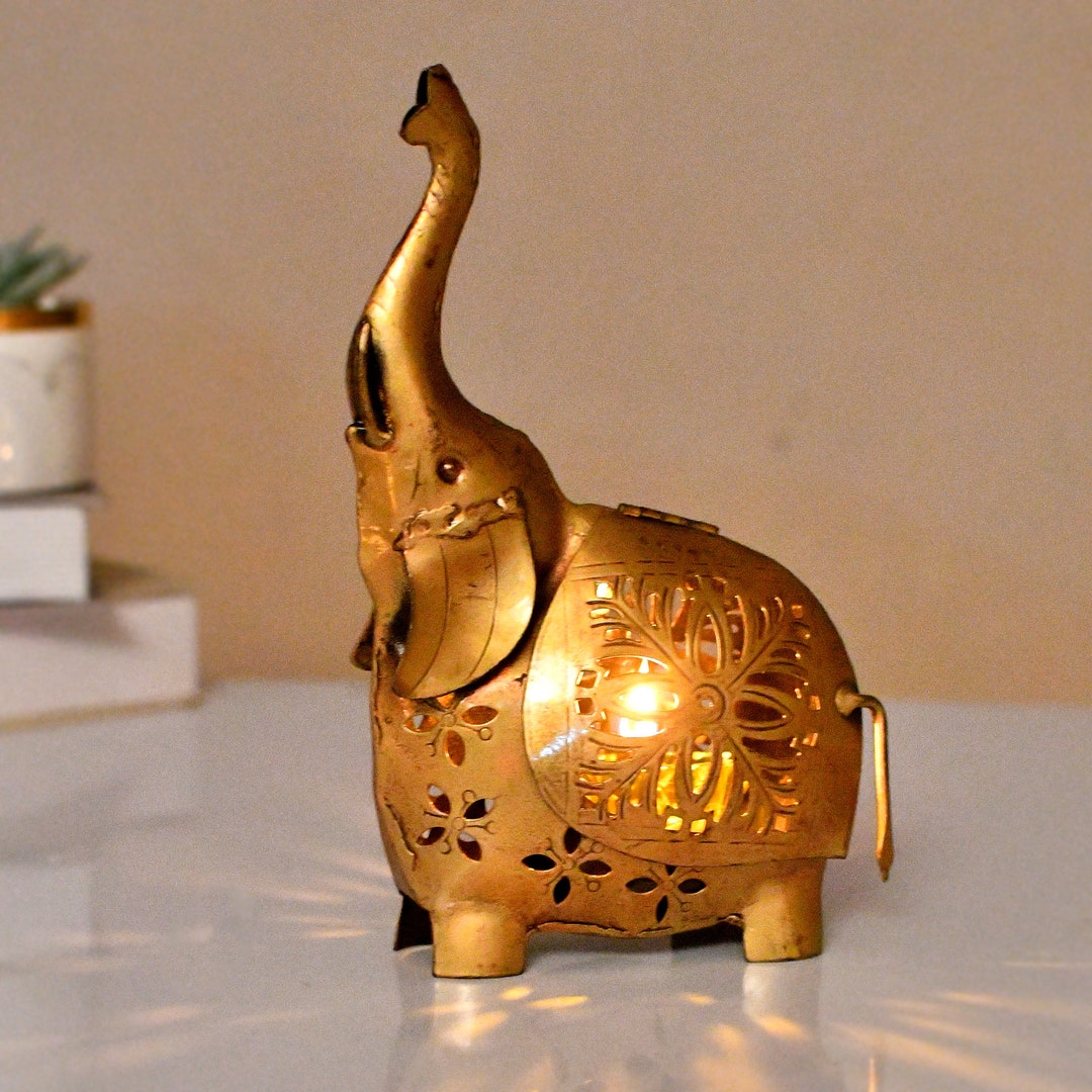 Iron Elephant Tealight Candle Holder Stand Showpiece Statue for Home