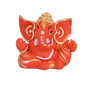 Orange Polyresin Ganpati Idol: Car Dashboard Ganesh Murti