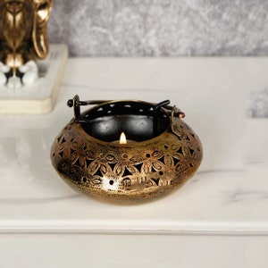 Iron Dhoop & Tealight Candle Holder: Degchi Style Incense Burner