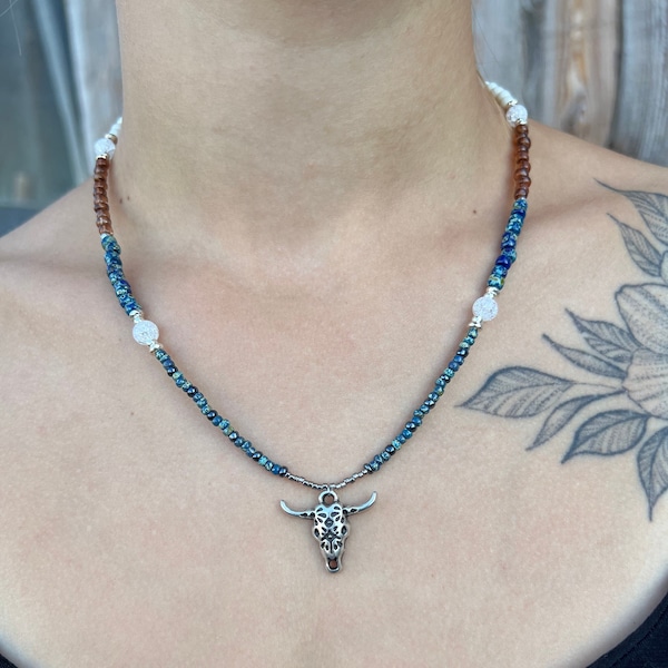 Collier little cow head bleu