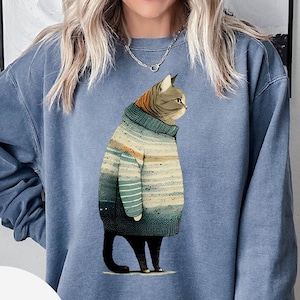 Fat Gray Cat in Sweatshirt , Christmas Gift Cat Lover Gift, Pet Lover
