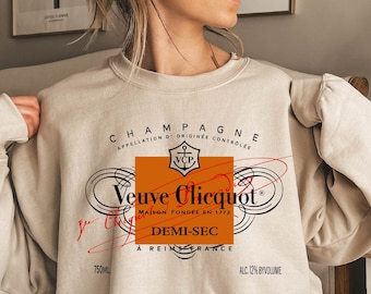 Champagne Veuve Rose Sweatshirts, Christmas Gift , Unisex Champagne Tennis Club Sweatshirt, Orange Champagne Rosé Label Sweatshirt