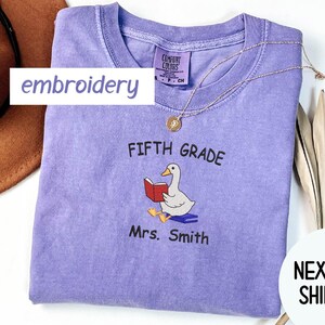 Embroidered Custom Fifth Grade Teacher Comfort Colors® Shirt, Personalized Fifth Grade Shirt, Gift For Teacher, 5th Grade Teacher Team Shirt