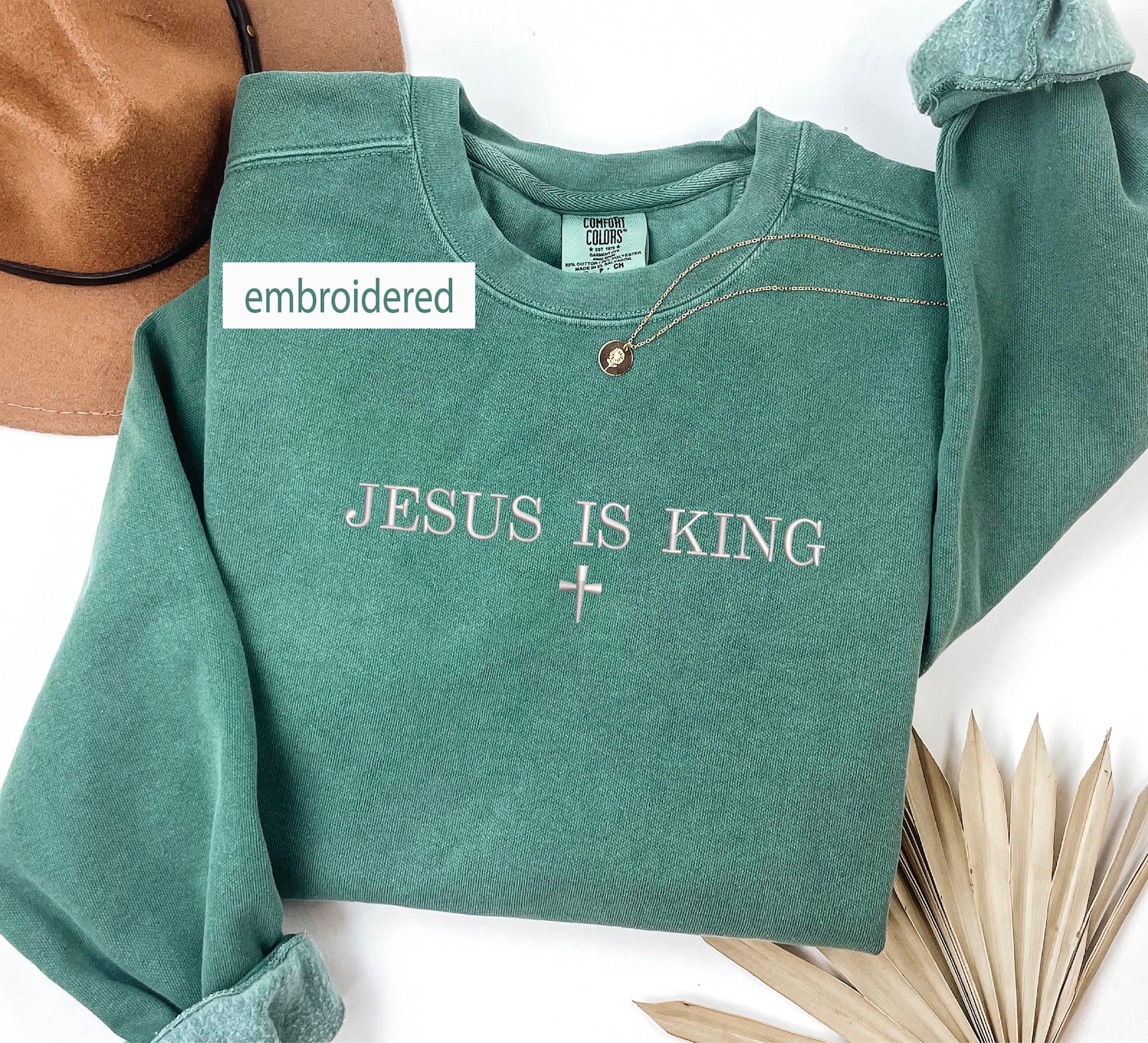 Comfort Colors Embroidered Jesus is King Sweatshirt With Cross Hoodie ...