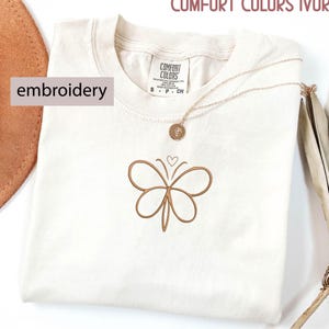 Embroidered Comfort Colors® Butterfly T-Shirt, Cute Girly Shirt, Embroidered Butterfly lovers Tee, Custom Thread Color Embroidered Shirt