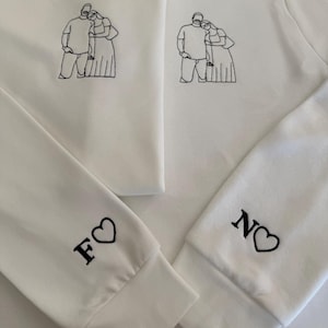 Custom Embroidered Initial Heart Sweatshirt, Initial on Sleeve, Couple Shirt, Anniversary, Couple&#39;s Hoodie, Custom Embroidered Hoodie.