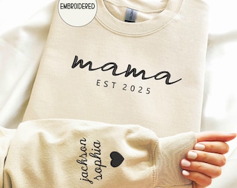 Embroidered Mama Sweatshirt: Personalized Kids Names & Date -  New Mom Gift,Mother's Day Gift