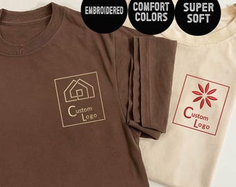Custom Embroidered Business Logo Comfort Colors Text T-Shirt, Personalized Business Name Tshirt - Personalized Embroidered Office Team Shirt