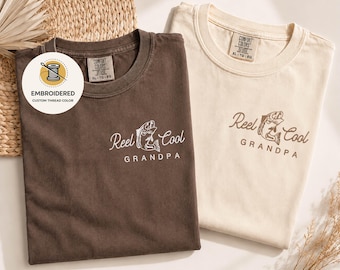 Embroidered Grandpa Fishing Comfort Colors® Shirt, Fathers Day Gift for Fisherman Grandpa, Pregnancy Announcement , Reel Cool Grandpa Shirt