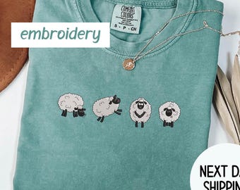 Embroidered Sheep Comfort Colors T-shirt, Sheep Shirt, Sheep lovers Gift Shirt, Cottagecore Farm Shirt, Lamb Shirt, Animal Gift Shirt
