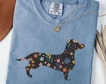 Dachshund Shirt, Floral Dachshund Shirt, Funny Gift for Dachshund Mom