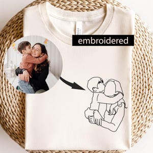 Personalized Family Photo Shirts, Custom Embroidered Portrait from Photo Tshirt,Christmas Gift, Anniversary Gift, Line Art Couple Tee