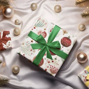 Elegant Christmas Wrapping - Intricately Designed Christmas Ornaments - Festive Holiday Gift Wrap with Ornate Decorations