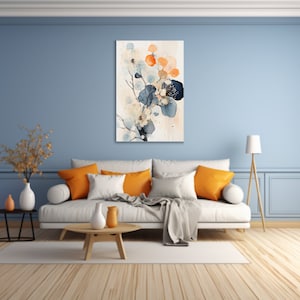 Floral Watercolors Modern Abstract Canvas Art - Blue and Orange Print, Dandelions, Wall Art, Home Decor, Floral Art