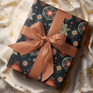 Elegant Christmas Wrapping - Intricately Designed Christmas Ornaments - Festive Holiday Gift Wrap with Ornate Decorations