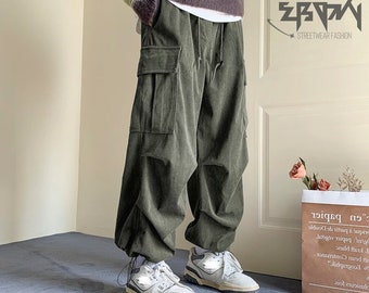 Pantalon en velours côtelé style streetwear vintage Pantalon ample Idée cadeau Pantalon cargo unisexe en velours côtelé de l'an 2000 Ebony Streetwear - Offre limitée et stock !!!