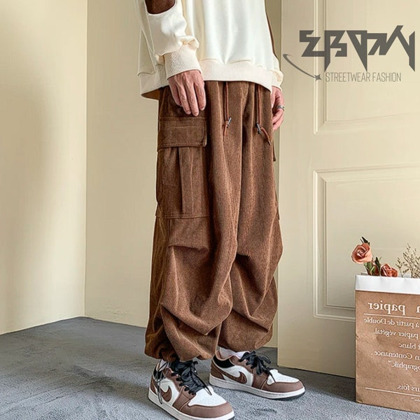 Ebony Streetwear Corduroy Pants Vintage Design Streetwear Baggy Pants Gift Idea Unisex Corduroy Cargo Y2K Pants - Limited Offer and stock!!!