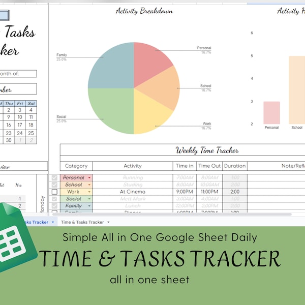 Time management and productivity task manager google sheet, life management binder spreadsheet template life  management systeme