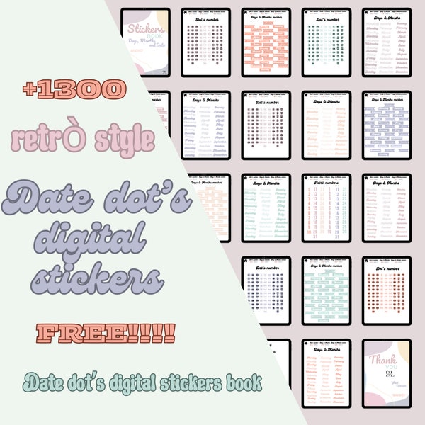 Digital date stickers for digital planner, Retrò fonts and retrò colors. Save the date and decorate your planner