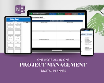 OneNote Projektmanagement Planer, undatierte Digitale Agenda (Digitaler Download)