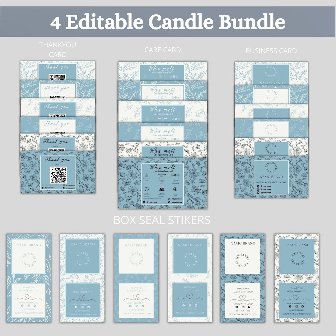 Candle Business Kit Editablebox Seals Stickerscandle Care Etsy