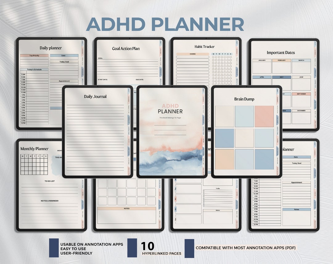 ADHD Digital Planner for Ipad, Goodnotes, Android. Adult ADHD Daily ...