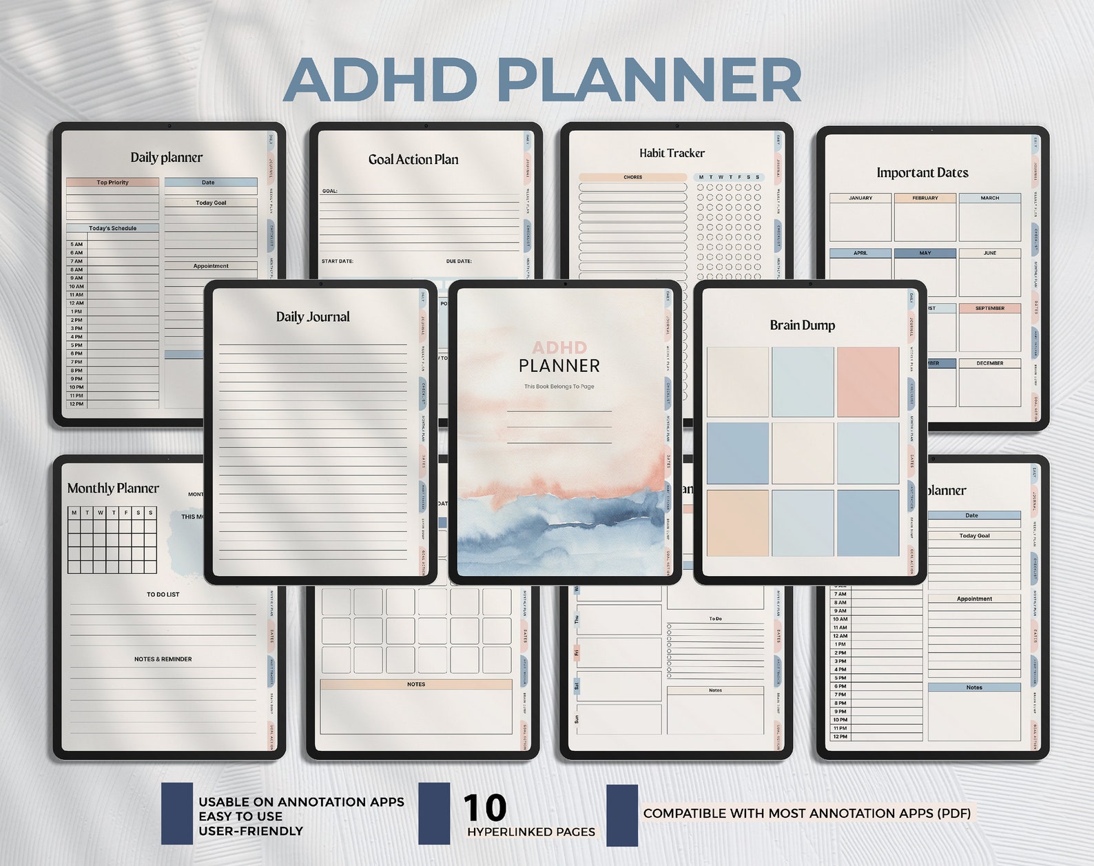 ADHD Digital Planner for Ipad, Goodnotes, Android. Adult ADHD Daily ...