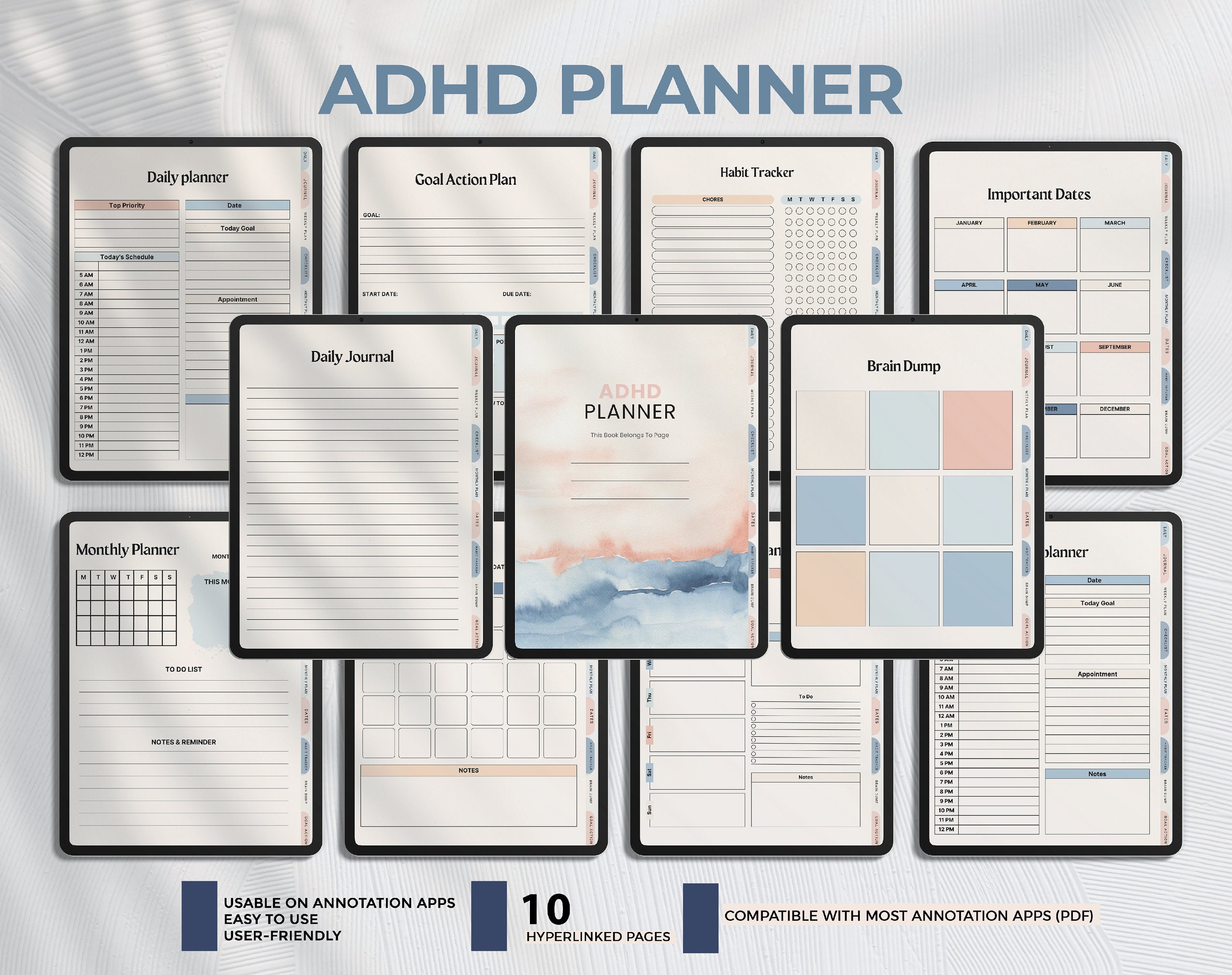 ADHD Digital Planner for Ipad, Goodnotes, Android. Adult ADHD Daily ...
