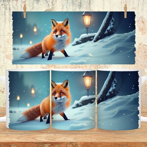 Fox Winter Sublimation Mug - Digital Design - 330ml/11oz Mug Template - Wrap Design - PNG