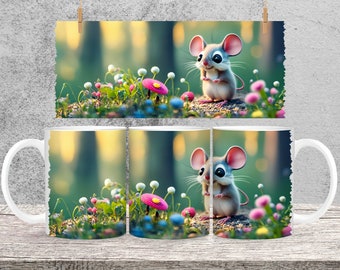 Mouse Sublimation Mug - Digital Design - 330ml/11oz Mug Template - Wrap Design - PNG