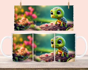 Turtle sublimation mug - digital design - 330ml/11oz mug template - wrap design - PNG
