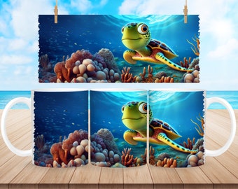 Sea Turtle Sublimation Mug - Digital Design - 330ml/11oz Mug Template - Wrap Design - PNG