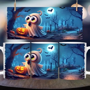 Ghost Halloween Sublimation Mug - Digital Design - 330ml/11oz Mug Template - Wrap Design - PNG