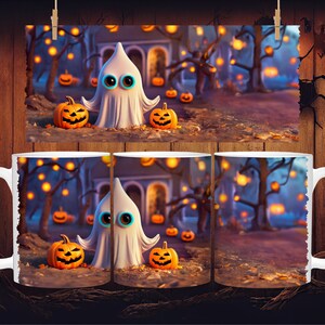 Ghost Halloween Sublimation Mug - Digital Design - 330ml/11oz Mug Template - Wrap Design - PNG