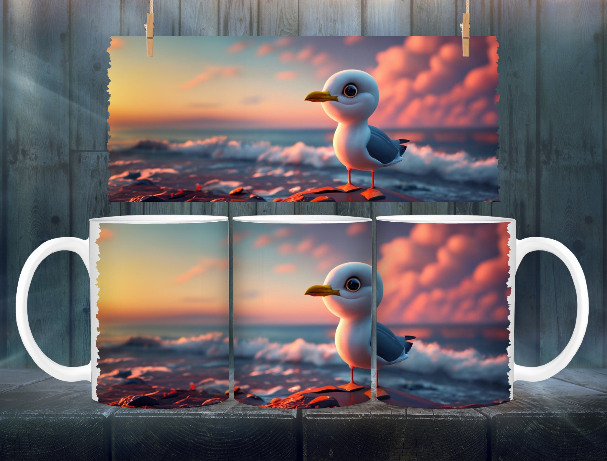 Seagull sublimation mug - digital design - 330ml/11oz mug template - wrap design - PNG