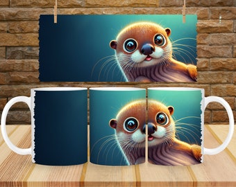 Otter Sublimation Mug - Digital Design - 330ml/11oz Mug Template - Wrap Design - PNG