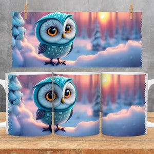 Owl Winter Sublimation Mug - Digital Design - 330ml/11oz Mug Template - Wrap Design - PNG