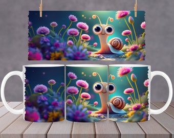 Snail sublimation mug - digital design - 330ml/11oz mug template - wrap design - PNG