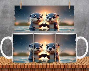 Otter Sublimation Mug - Digital Design - 330ml/11oz Mug Template - Wrap Design - PNG