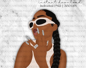 Trendy Black Girl Clipart: Fashion Illustration (PNG Digital Download)